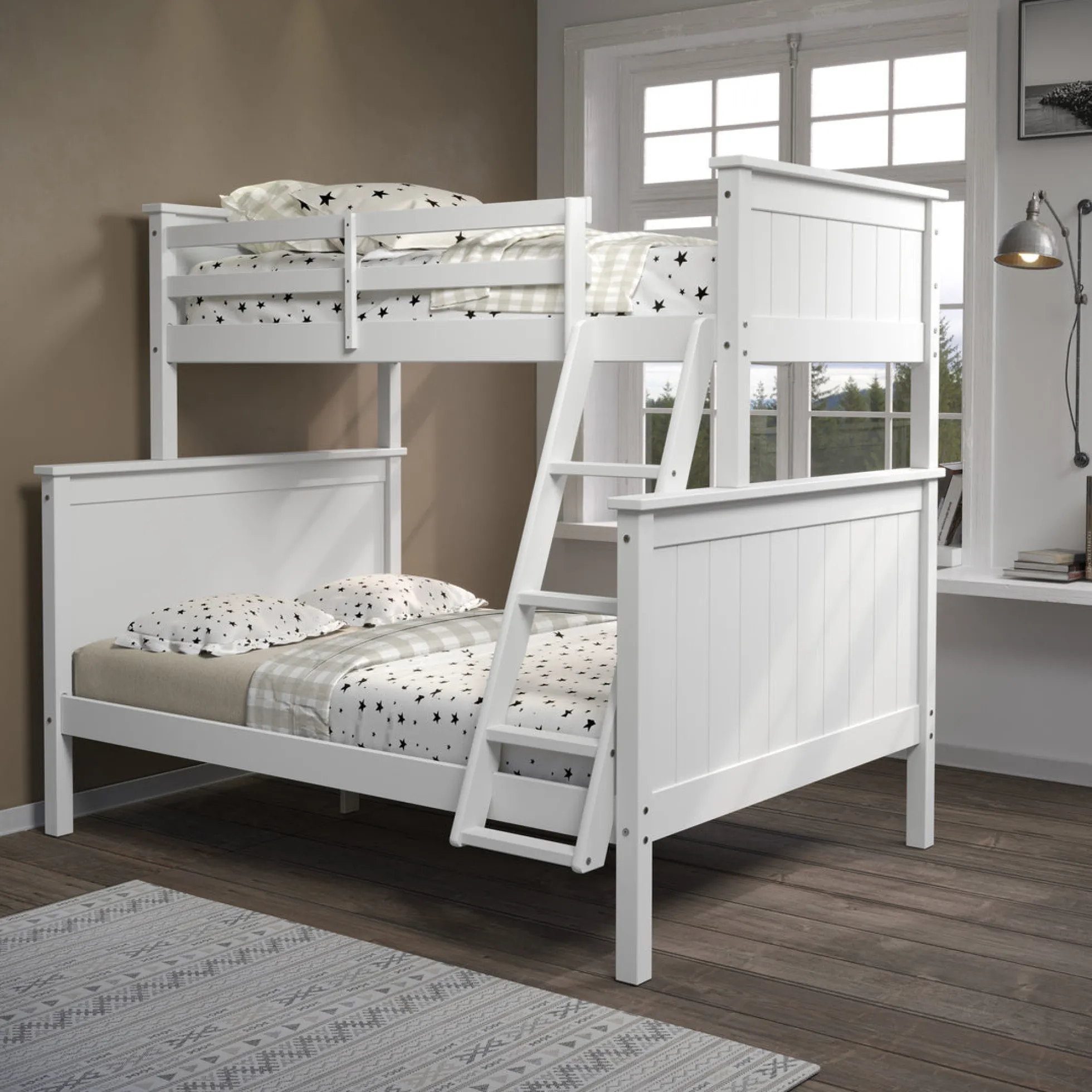 Linon Leah Twin over Full Bunk Bed in White