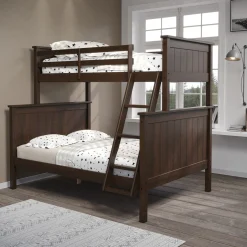 Linon Leah Twin over Full Bunk Bed in Walnut