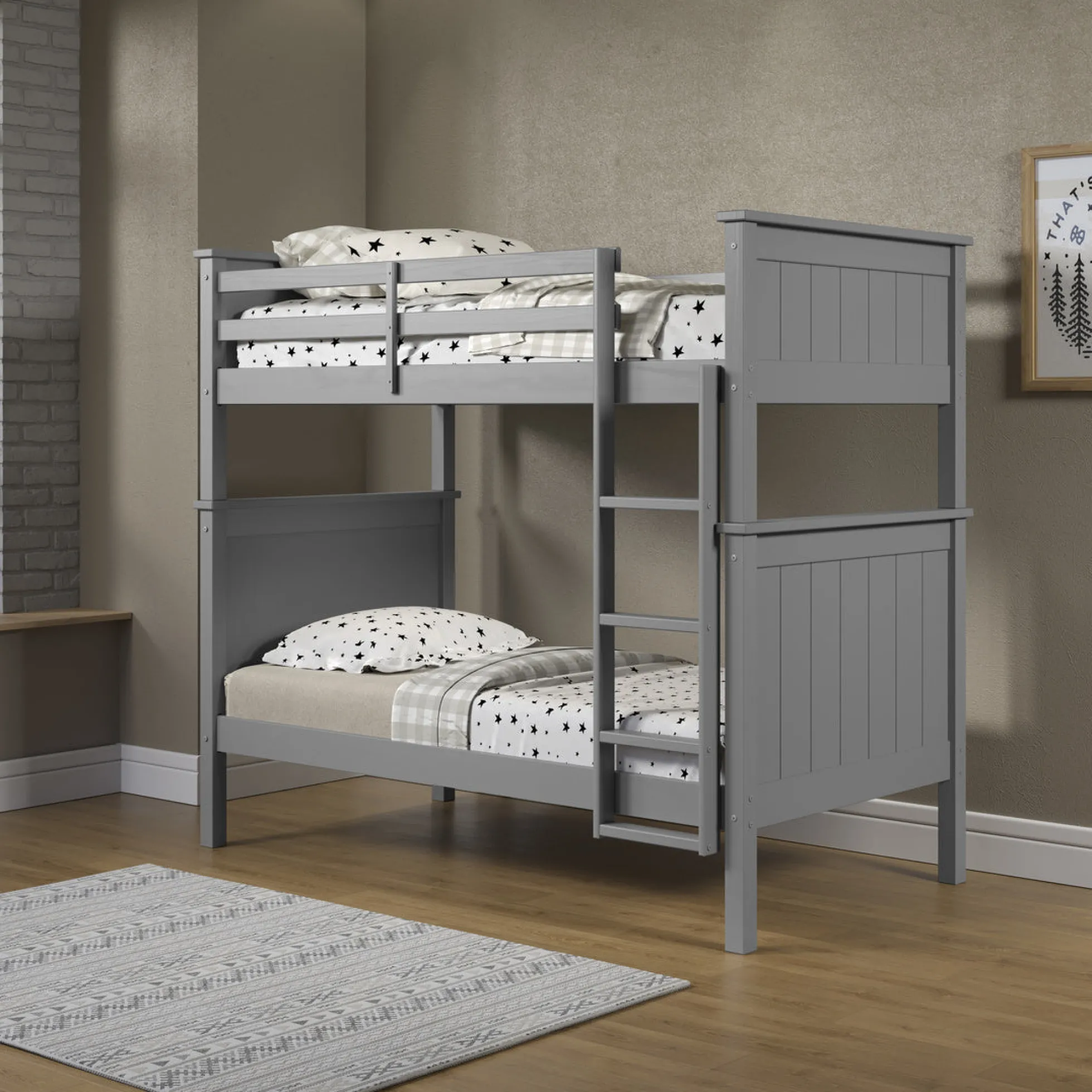 Linon Leah Twin over Twin Bunk Bed in Grey