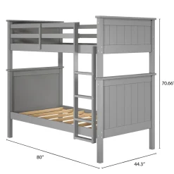 Linon Leah Twin over Twin Bunk Bed in Grey