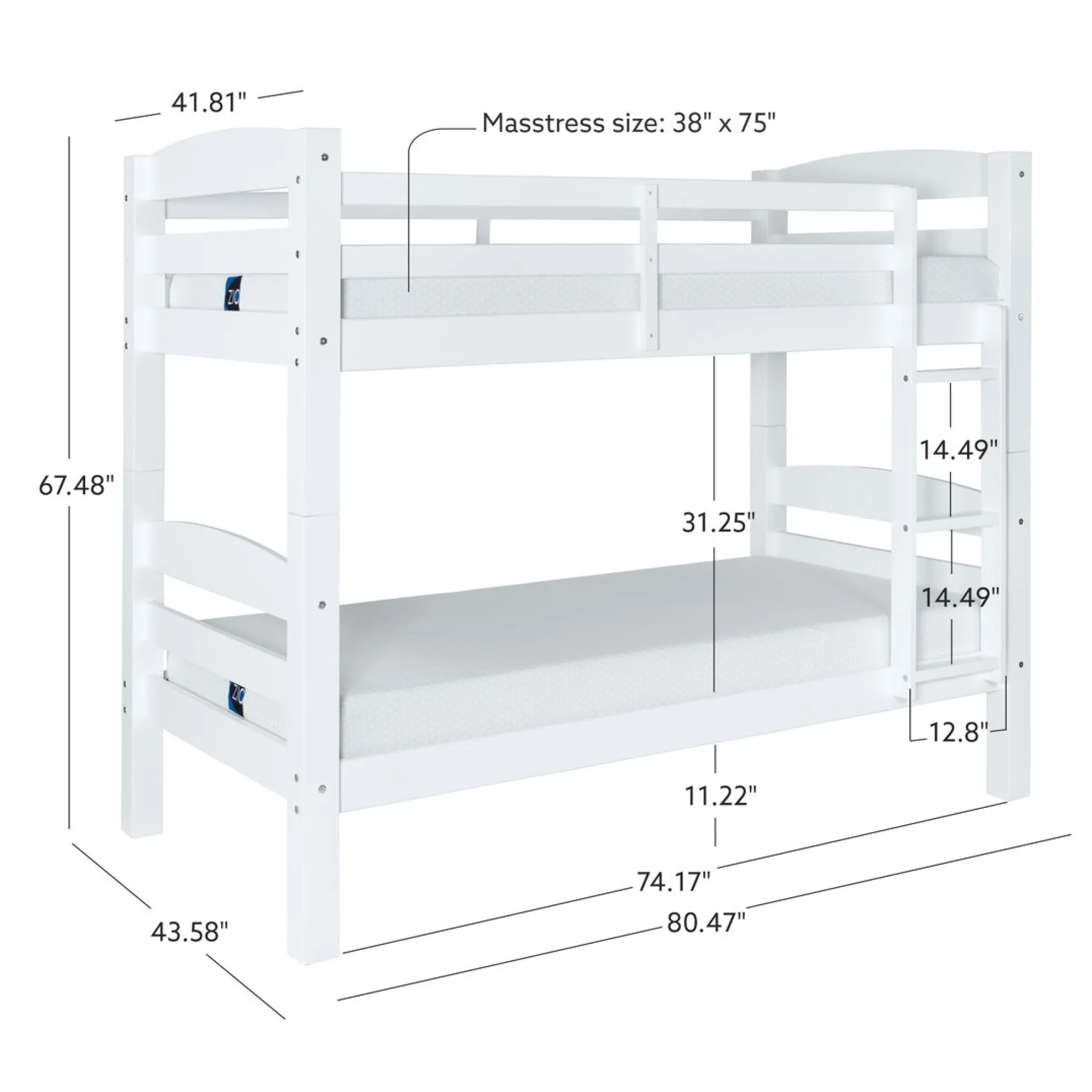 Powell Levi Twin over Twin Bunk Bed in White