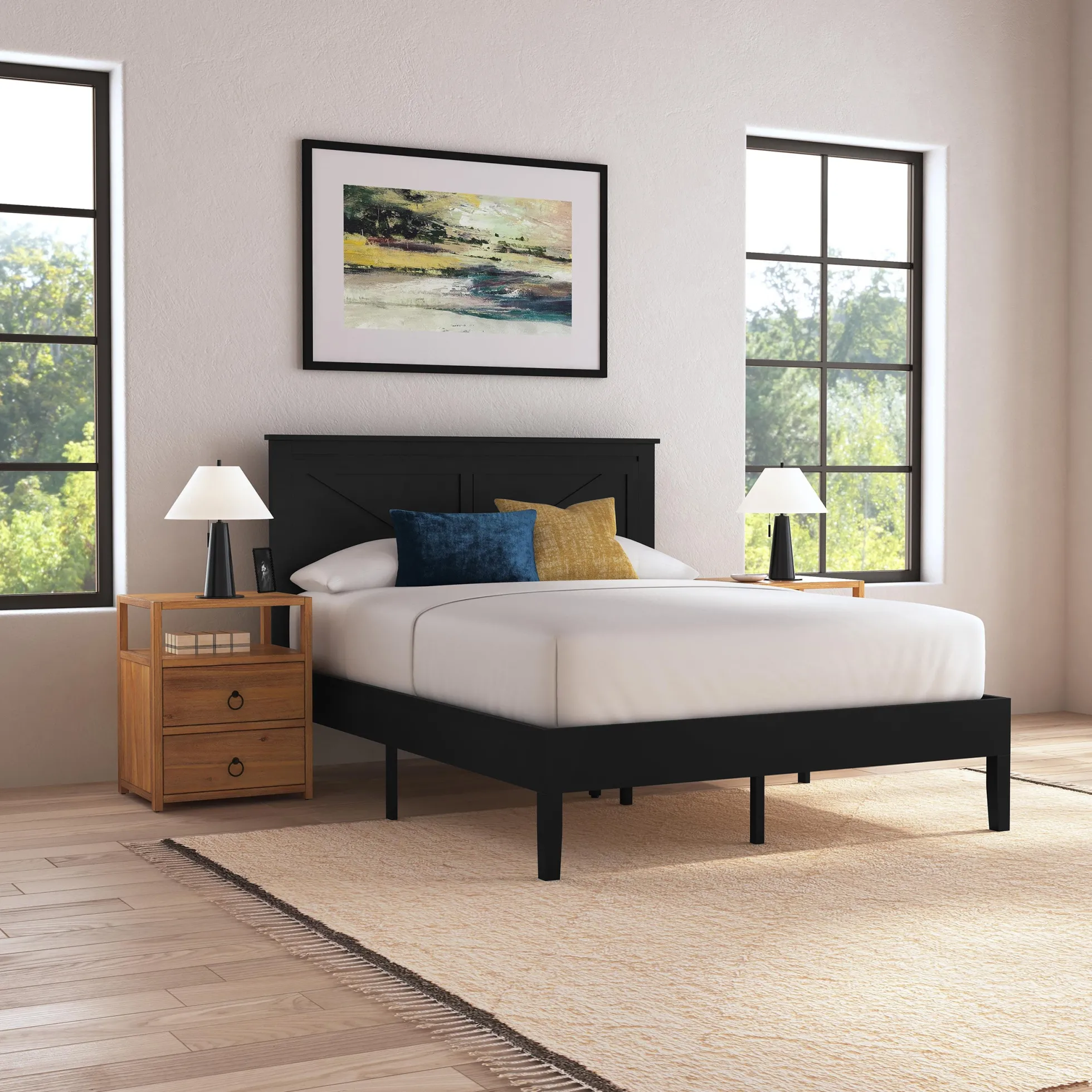 Rize Home Farmhouse Wood Platform Bed in Black