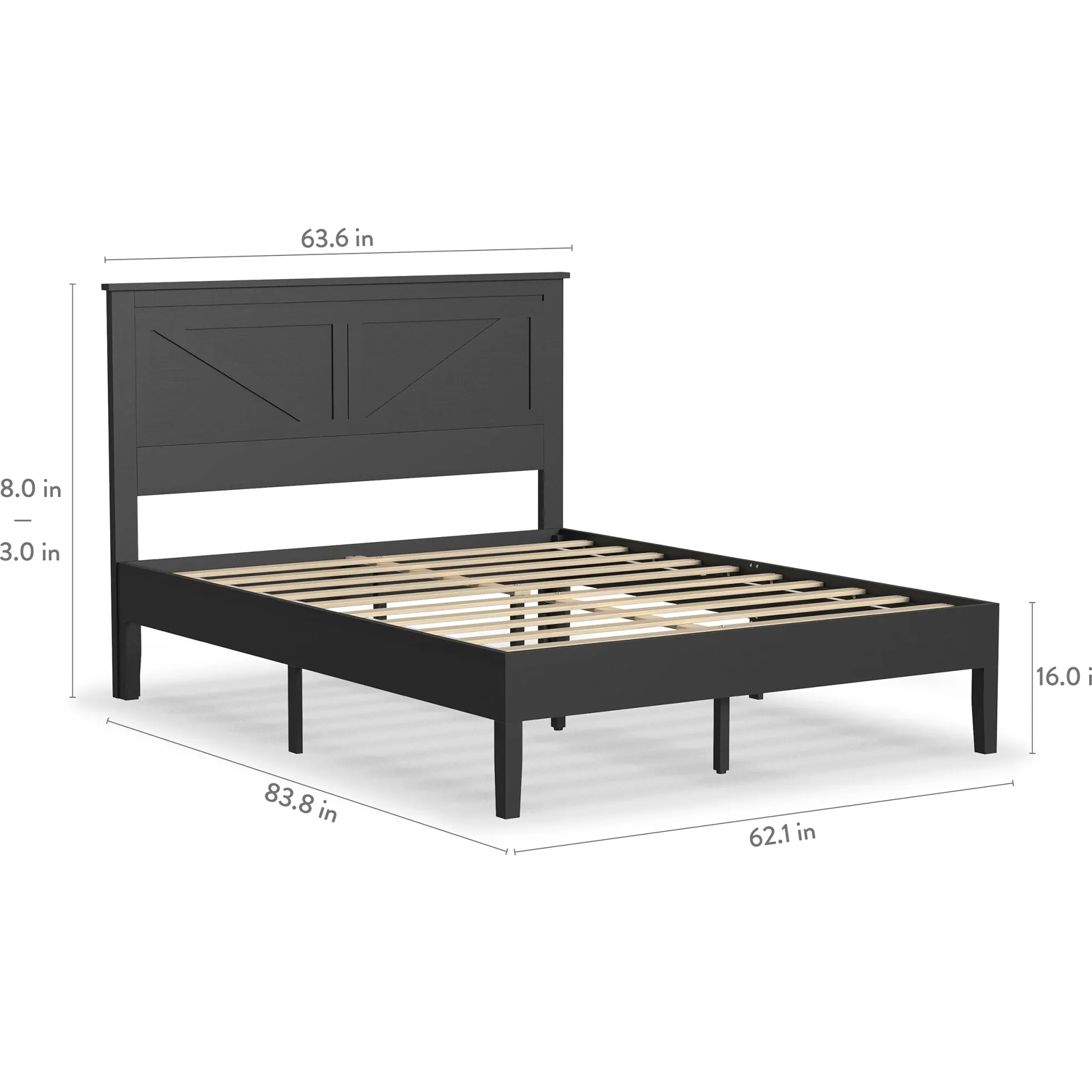Rize Home Farmhouse Wood Platform Bed in Black