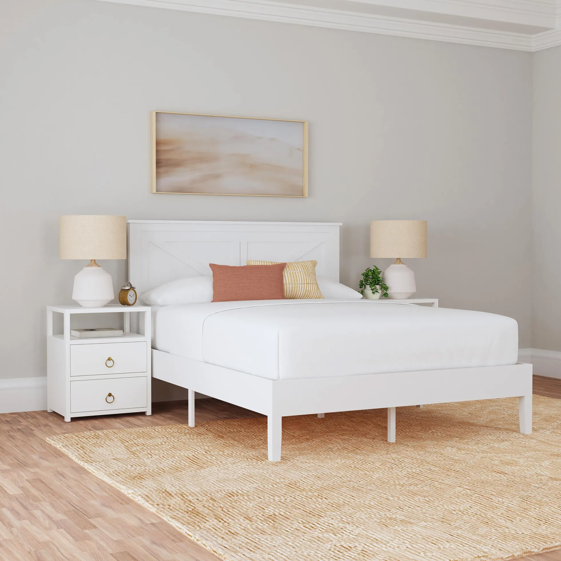 Rize Home Farmhouse Wood Platform Bed in White