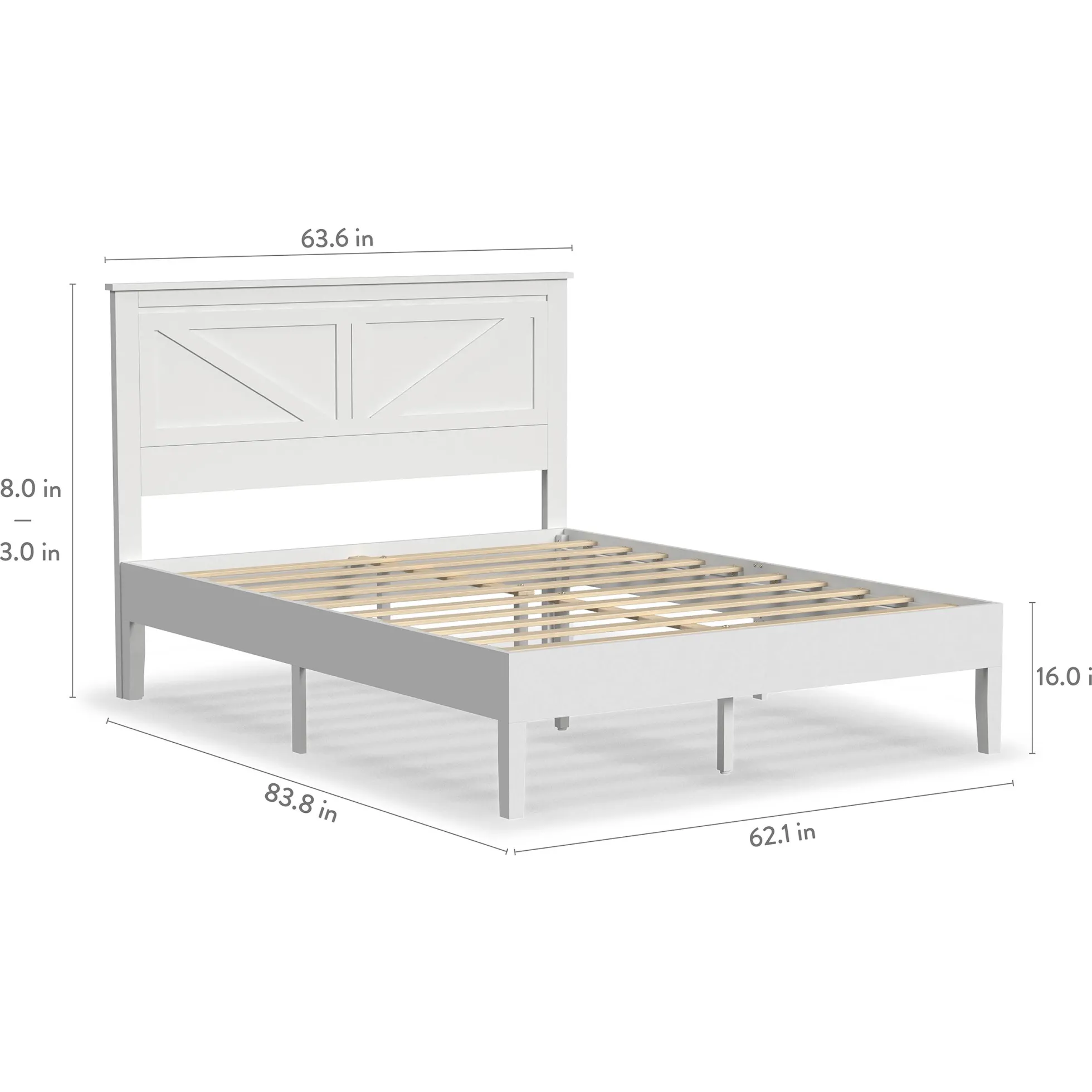 Rize Home Farmhouse Wood Platform Bed in White